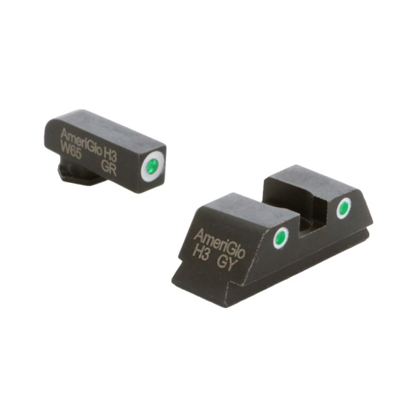 product variation AmeriGlo Classic 3 dot green tritium night sights for large frame Glock with white outlines image