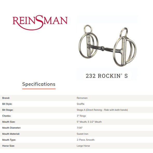 CIRCLE Y 232 Stage A Rockin' S Snaffle Bit