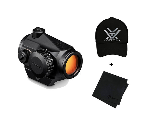 VORTEX Optics Crossfire Red Dot 2 MOA Sight with Logo Cap and Microfiber Cleaning Cloth
