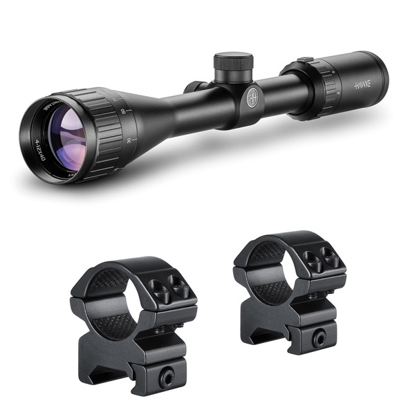 product variation HAWKE Vantage 4-12x40 AO Mil-Dot Riflescope with Match Mount 1in Medium Weaver Scope Rings (14141+22113) image