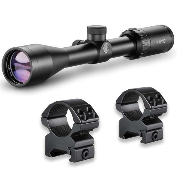 product variation HAWKE Vantage 4-12x40 AO Mil-Dot Riflescope with Match Mount 1in Medium Weaver Scope Rings (14141+22113) image