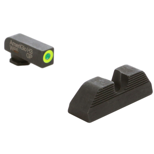 product variation AmeriGlo GL-354 Protector night sights on a Glock 19 slide, green tritium LumiGreen front and black serrated rear image