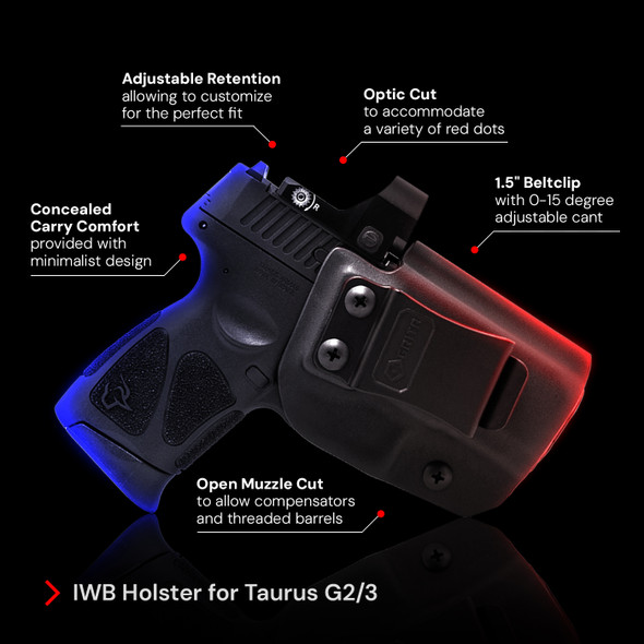 GRITR IWB Kydex Right/Left Hand Gun Holster Compatible with Taurus G2/G3