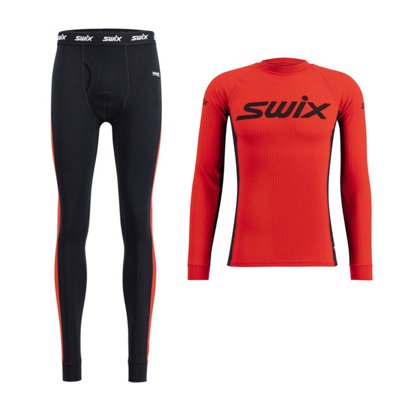 SWIX Men's RaceX Swix Red L Bodywear LS Shirt and SWIX Men's RaceX Swix Red L Bodywear Pants