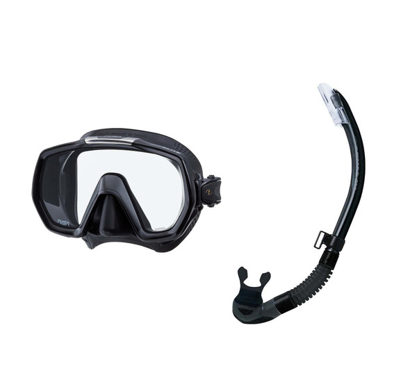 product variation TUSA Freedom Elite Black/Black Diving Mask with Platina II Hyperdry Black/Black Snorkel (M-1003QB-BK+SP-170QB-BK) image