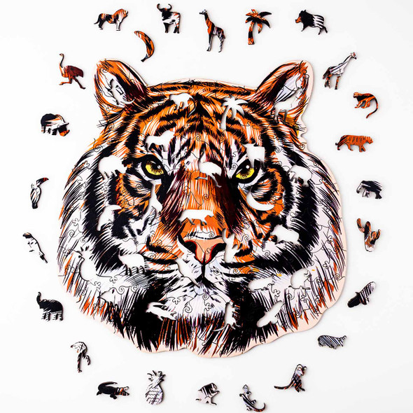 Woodary Tiger Realistic Wooden Jigsaw Puzzle for Adults w/ Gift Box, 148 Pieces