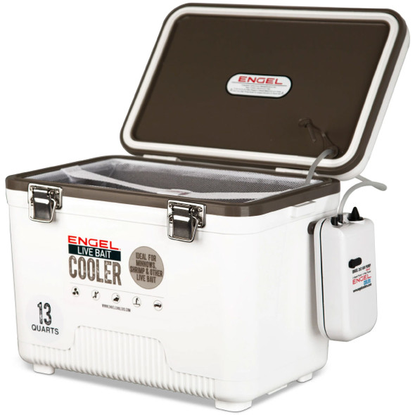 ENGEL 13qt Live Bait Cooler Box with 2nd Gen 2-Speed Portable Aerator Pump (ENGLBC13-N)