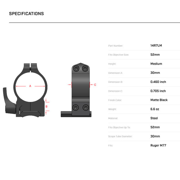 product variation WARNE M77-Hawkeye 30mm Quick Detach Medium Matte Rings (14R7LM) image
