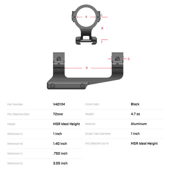 product variation WARNE Vapor 1in 20 MOA 1-Piece MSR Mount (V4011M) image