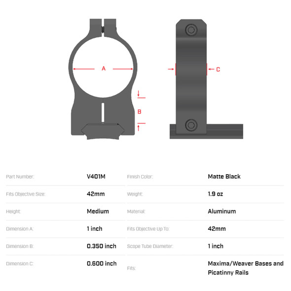 product variation WARNE Vapor 1in Medium Matte Rings (V401M) image