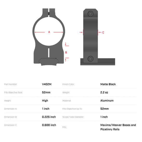 product variation WARNE Vapor 1in High Matte Rings (V402M) image