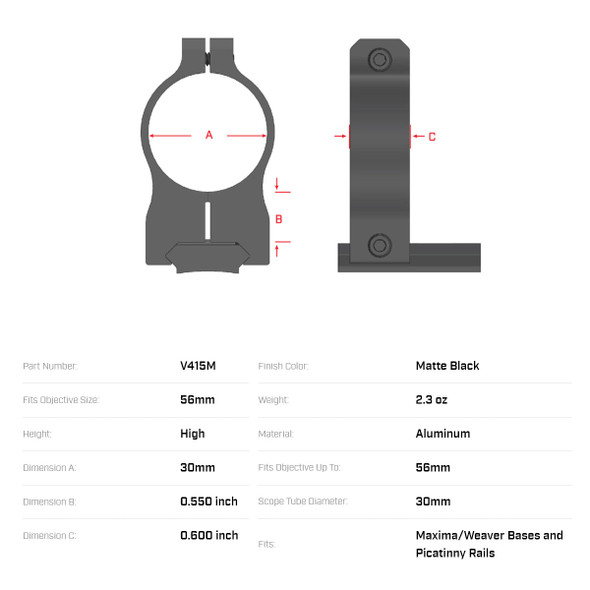 product variation WARNE Vapor 30mm High Matte Rings (V415M) image