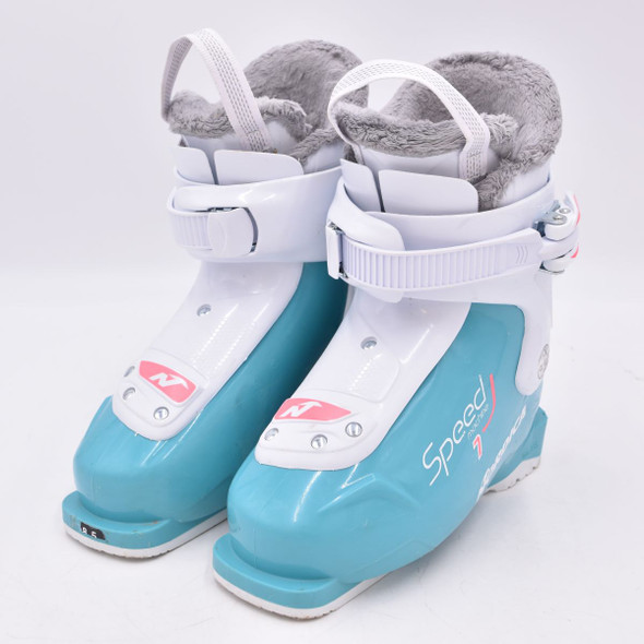 Open Box (Great condition, limited use): NORDICA Kids Speedmachine J 1 (Girl) Boots, Color: LightBlue/White/Pink, Size: 18.5 (050874013L4-18.5)