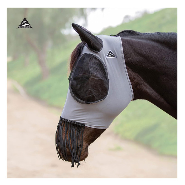 product variation PROFESSIONAL'S CHOICE Comfort Fit Deluxe Charcoal Fly Mask with Nose Fringe, Size: Small/Cob (CFMD100-CHA) image