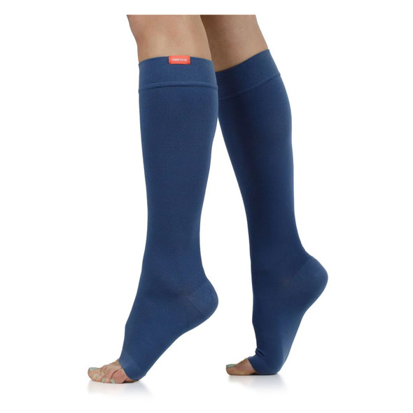 product variation VIM&VIGR Solid Moisture-Wick Nylon 20-30 mmHg Slate Blue Open Toe Compression Socks (V2M-102F-1369) image