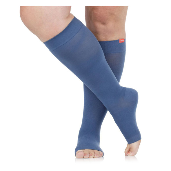 product variation VIM&VIGR Solid Moisture-Wick Nylon 20-30 mmHg Slate Blue Open Toe Compression Socks (V2M-102F-1369) image