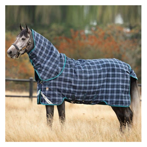 product variation HORSEWARE IRELAND Rhino Plus Vari-Layer 250g Medium Navy Check/Teal Turnout Blanket (AABPV3-C3D0) image