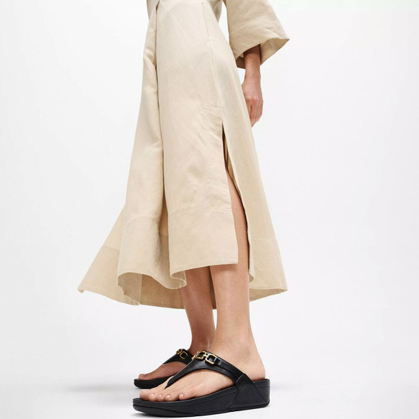 product variation Open Box (Damaged package): FITFLOP Lulu Square-Chain Leather Toe-Post Sandals, Color: Black, Size: 9 (E1I-001-070) image