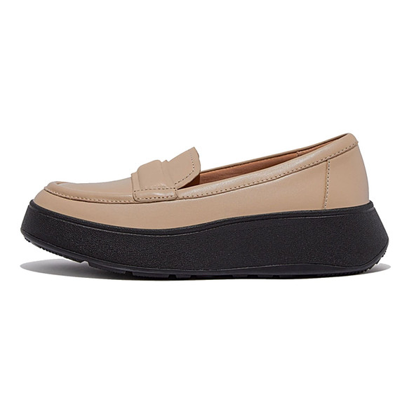 product variation FITFLOP Women's F-Mode Padded-Detail Latte Beige/Black Leather Flatform Loafers (HG3-A95) image