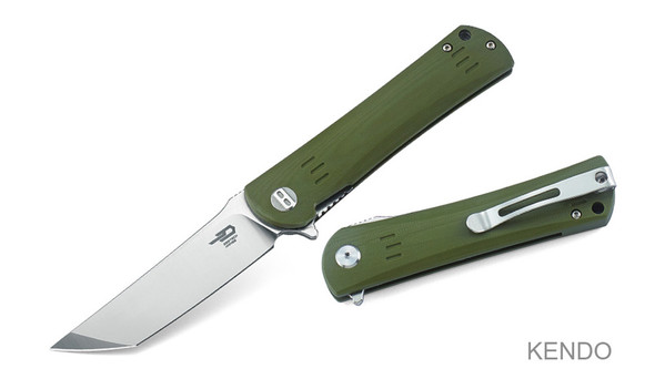 product variation BESTECH KNIVES Kendo 3.5in D2 Stonewash/Satin Blade Army Green G10 Folding Knife (BG06B-1) image