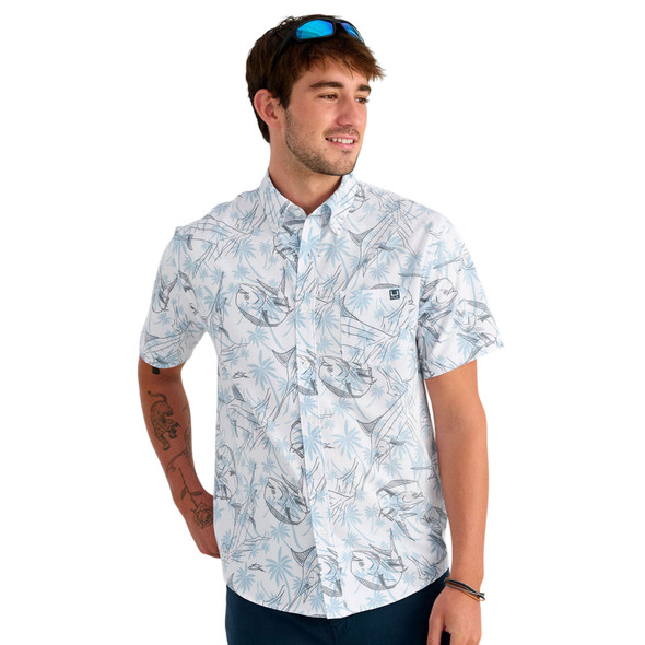 product variation HUK Men's KC Kona Button-Down Printed Blue Shadow SS Shirt (H1500192-418) image