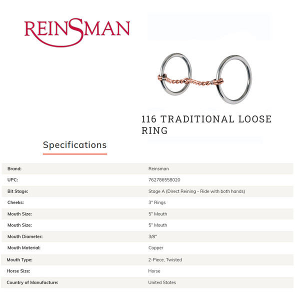 product variation CIRCLE Y Reinsman Traditional Loose Ring Training Bit (116) image