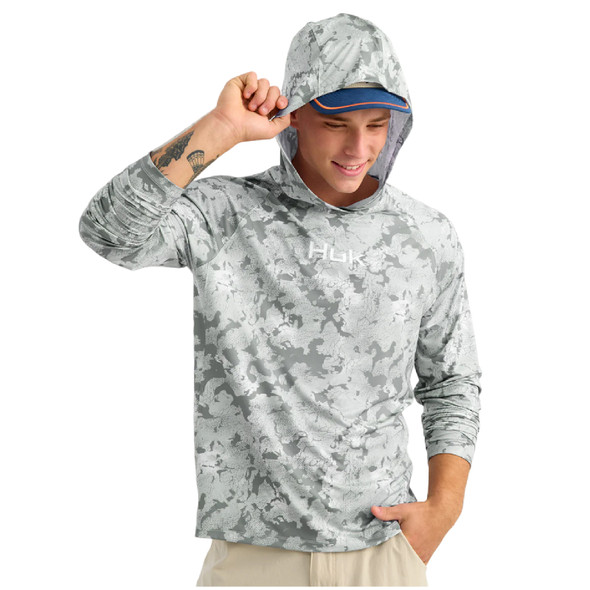 product variation HUK Men's Airweight KC Printed Sharkskin Estuary Camo Hoodie (H1200750-028) image