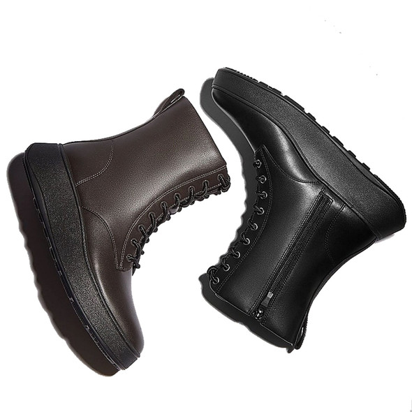 product variation Open Box (Damaged package): FITFLOP F-Mode Leather Lace-Up Flatform Ankle Boots, Color: All Black, Size: 9 (GM4-090-070) image