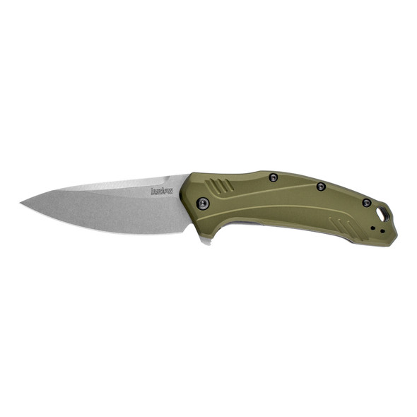 product variation Kershaw Link, 3.25" Folding Knife/Assisted, Drop Point, Plain Edge, CPM-20CV Stonewashed, Olive 6061-T6 Anodized Aluminum Handle 1776OLSW image