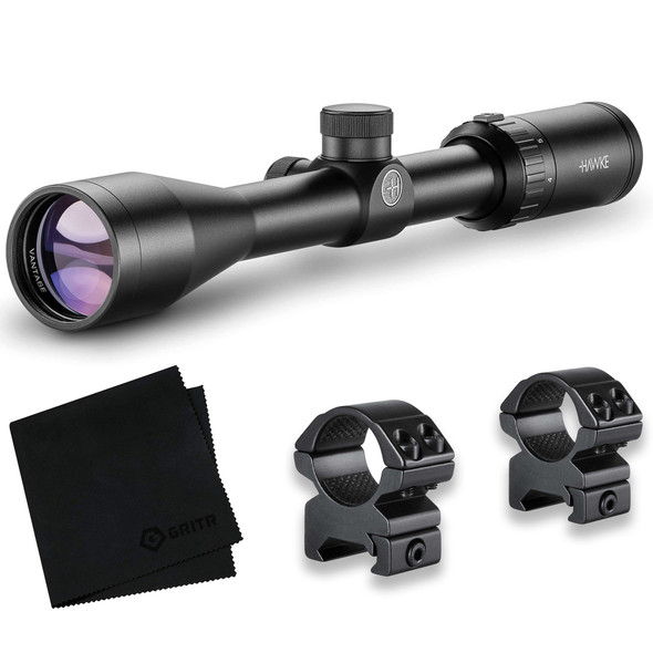 product variation HAWKE Vantage 4-12x40 AO Mil-Dot Reticle Riflescope w/ Match Mount 1in Medium Weaver Scope Rings and GRITR Microfibre (14141+22113+GRIT-MF) image