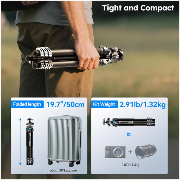 product variation SIRUI L-Series One-Hand Control Mini Flip Lock Carbon Fiber Photo Tripod Kit (L-224F+KS-10) image
