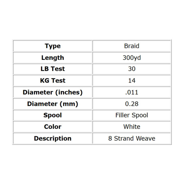 product variation DAIWA J-Braid 8x Grand 30lb 300yd White Filler Spool Braided Line (JBGD8U30-300WH) image