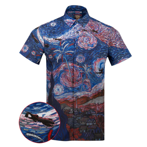 product variation RETRO RIFLE Men's Starry Flight Red/White/Blue Button Down Shirt (63613481) image