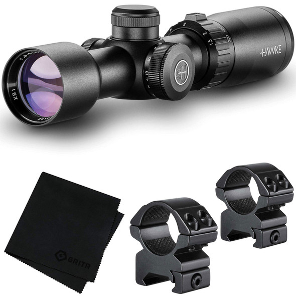 product variation HAWKE XB1 1.5-5x32 IR Crossbow Scope w/ Illuminated XB1 SR Reticle and Match Mount 1in Medium Weaver Scope Rings and GRITR Microfibre (12221+22113+GRIT-MF) image