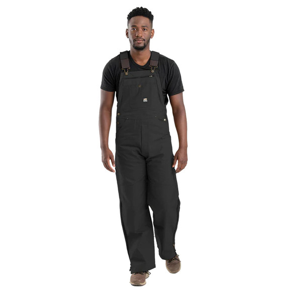 product variation Berne B1067 Black unlined duck bib overall with knee zippers and reinforced knees image