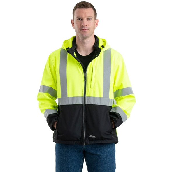 product variation Berne HVJS206 hi-vis yellow Class 3 hooded softshell jacket with reflective tape image