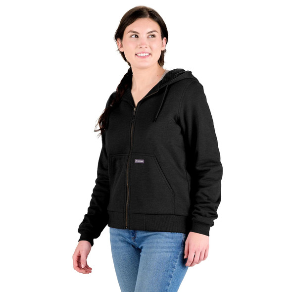 product variation Berne WSZ108 black women's grid fleece-lined full-zip hooded sweatshirt image