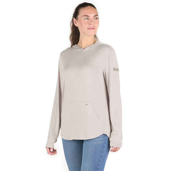 product variation Berne WSH13 oatmeal women's long sleeve hooded UPF 50 sun shirt with thumbholes image