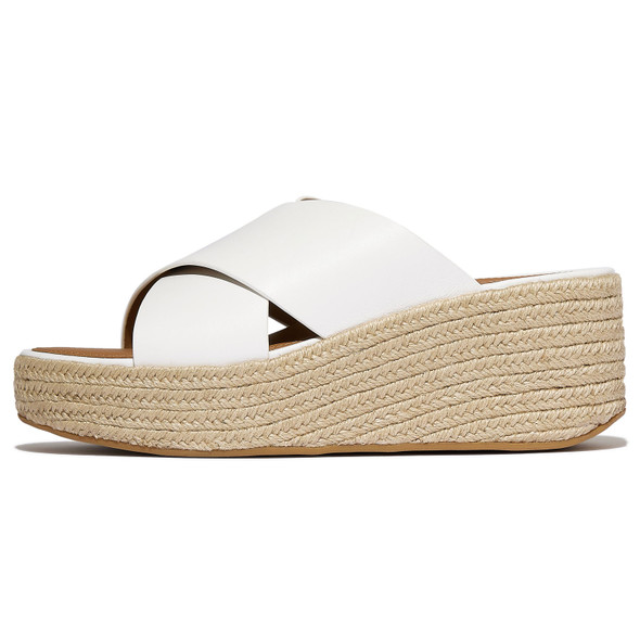 product variation Open Box (Damaged package): FITFLOP Platfforms Espadrille Leather Wedge Cross Slides, Color: Urban White, Size: 10 (A5K-194-080) image