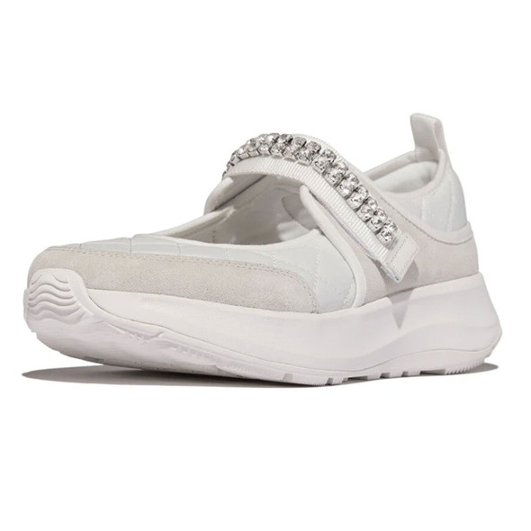 product variation Open Box (Damaged package): FITFLOP F-Mode Flow Crystal-Strap Quilted Mary Janes Shoes, Color: Urban White, Size: 9 (E21-194-070) image