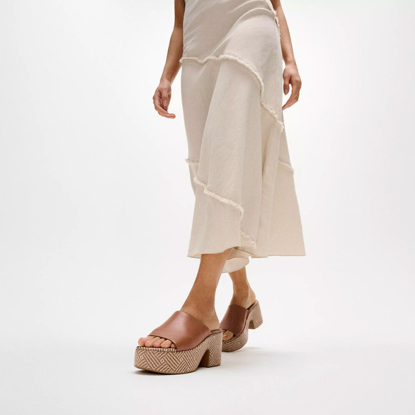product variation Open Box (Damaged package): FITFLOP Platfforms Graphic-Weave Leather Heeled Slides, Color: Deep Tan, Size: 7 (A5N-C15-050) image