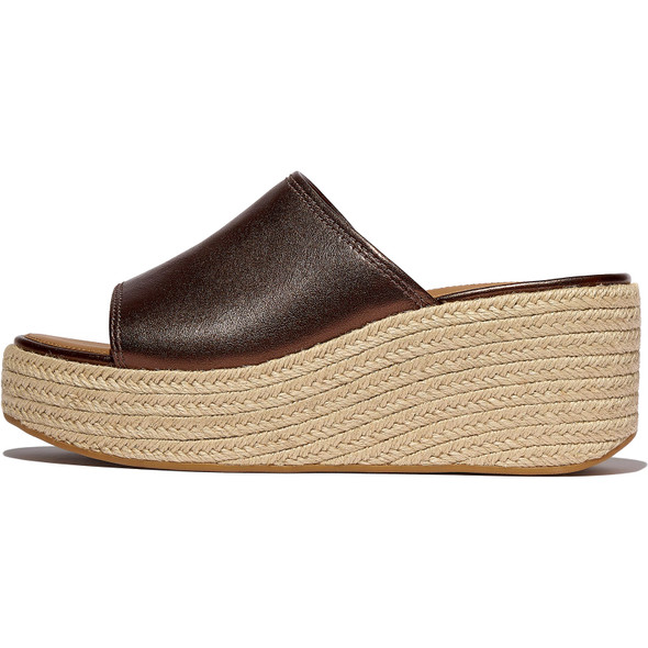 product variation Open Box (Damaged package): FITFLOP Platfforms Espadrille Leather Wedge Slides, Color: Metallic Chocolate Brown, Size: 8 (E3Y-C89-060) image