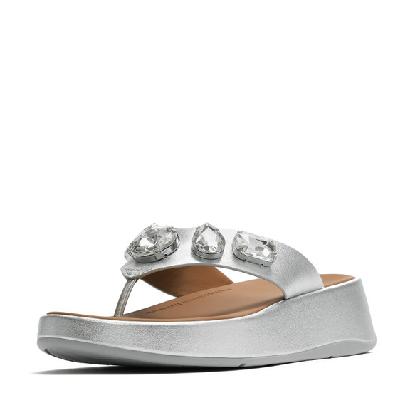 product variation Open Box (Damaged package): FITFLOP F-Mode Ultra-Jewel Leather Toe-Post Sandals, Color: Silver, Size: 8 (A2C-011-060) image