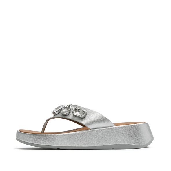 product variation Open Box (Damaged package): FITFLOP F-Mode Ultra-Jewel Leather Toe-Post Sandals, Color: Silver, Size: 8 (A2C-011-060) image