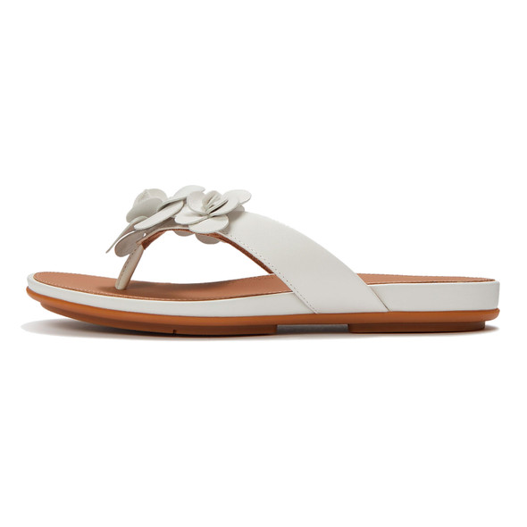 product variation Open Box (Damaged package): FITFLOP Gracie Flower Leather Flip-Flops Sandals, Color: Urban White, Size: 7 (A4A-194-050) image
