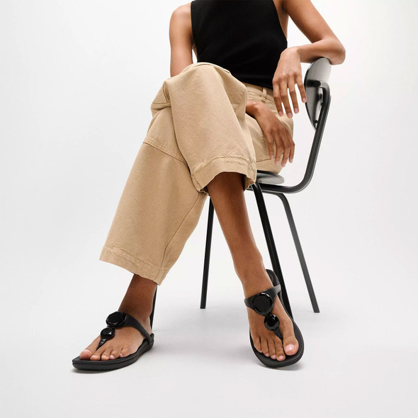 product variation Open Box (Damaged package): FITFLOP Solay Glossy-Disc Toe-Post Sandals, Color: Black, Size: 9 (A5W-001-070) image