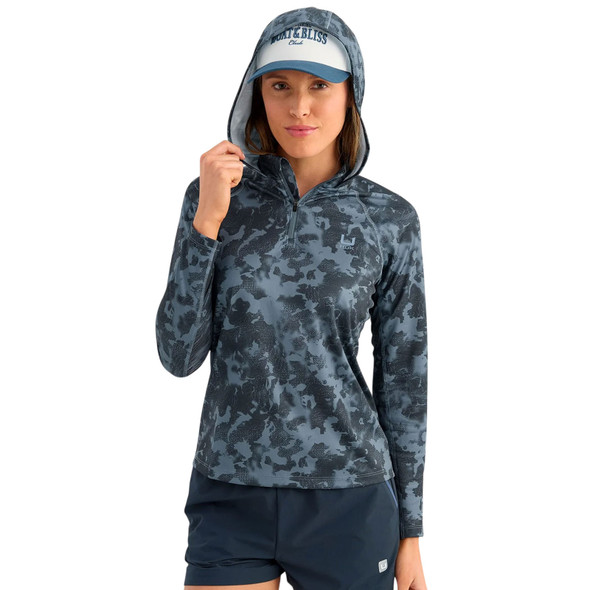 product variation HUK Women's KC Icon Printed Stormy Blue Tideloom Camo Hoodie (H6120234-415) image