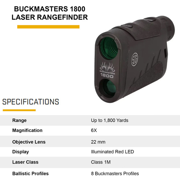 product variation SIG SAUER Buckmasters 1800 6x22mm Red LED Display Class1M Black Laser Rangefinder (SOK18611) image