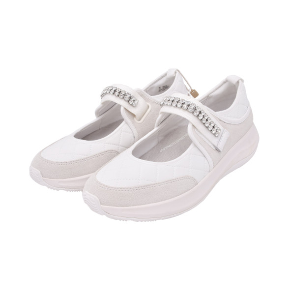 product variation Open Box (Great condition, limited use): FITFLOP F-Mode Flow Crystal-Strap Quilted Mary Janes Shoes, Color: Urban White, Size: 9 (E21-194-070_1) image