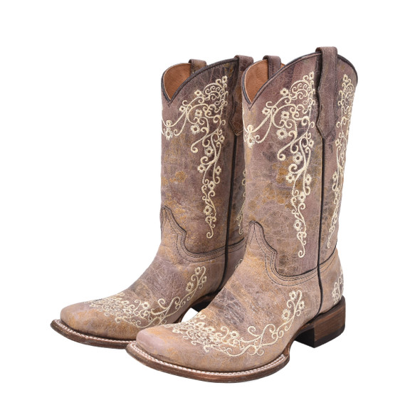 product variation Open Box (Great condition, limited use): CORRAL Teen Brown/ Bone Embroidery Sq. Toe, Size: 5.5 (A2980-TN-5.5) image